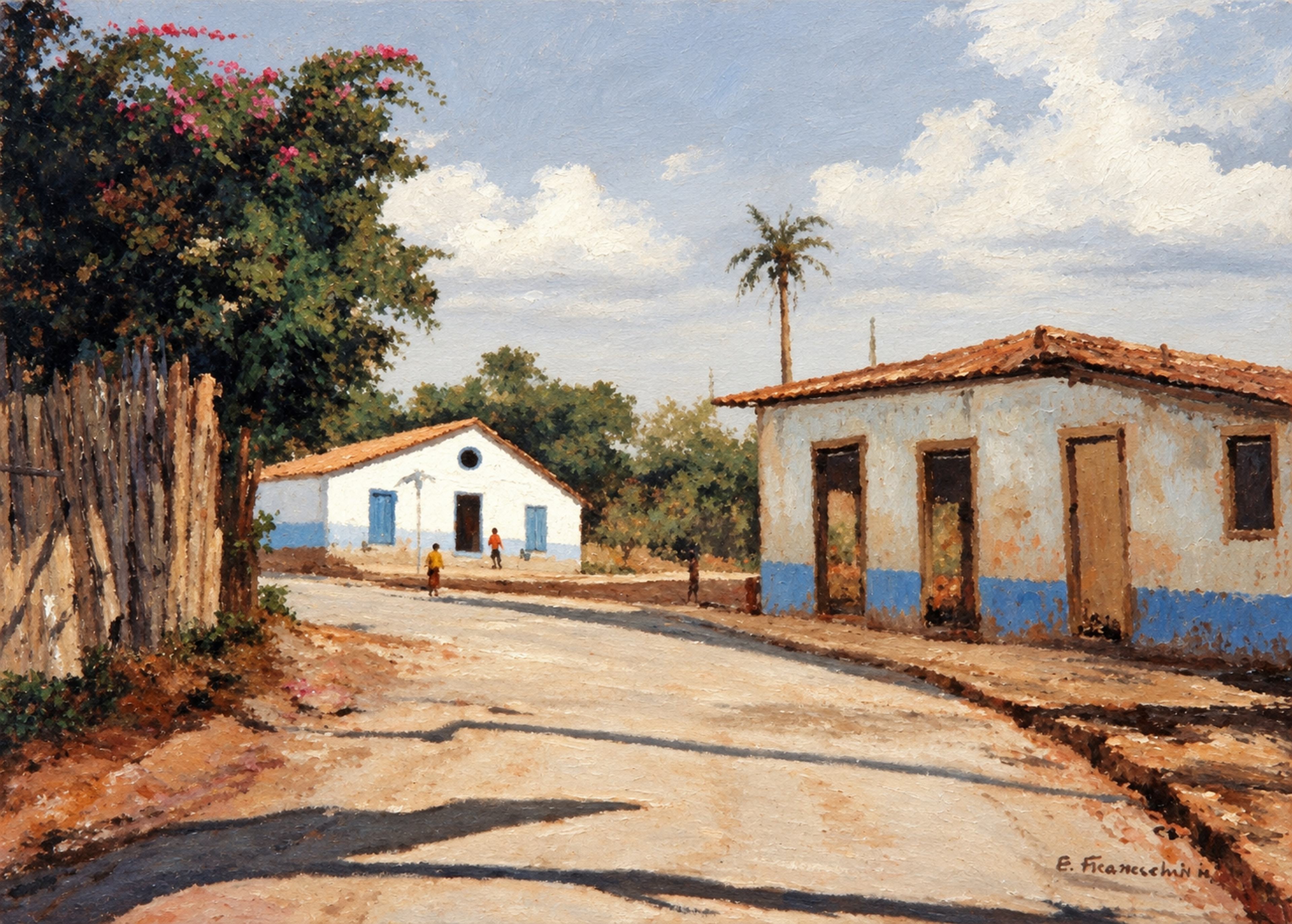 Carapicuiba — Casas de uma vila e sombras de árvores sobre a rua.
